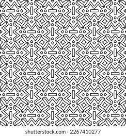  Monochrome ornamental texture with smooth linear shapes, zigzag lines, lace pattern.Abstract geometric black and white pattern for web page, textures, card, poster, fabric, textile.