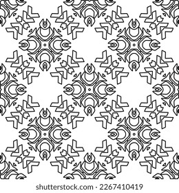  Monochrome ornamental texture with smooth linear shapes, zigzag lines, lace pattern.Abstract geometric black and white pattern for web page, textures, card, poster, fabric, textile.