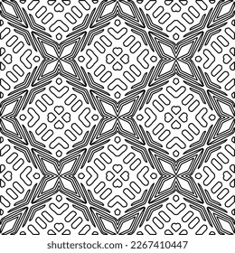  Monochrome ornamental texture with smooth linear shapes, zigzag lines, lace pattern.Abstract geometric black and white pattern for web page, textures, card, poster, fabric, textile.