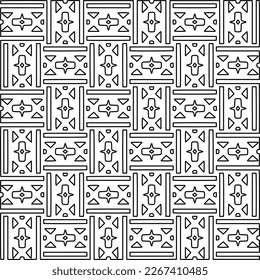  Monochrome ornamental texture with smooth linear shapes, zigzag lines, lace pattern.Abstract geometric black and white pattern for web page, textures, card, poster, fabric, textile.