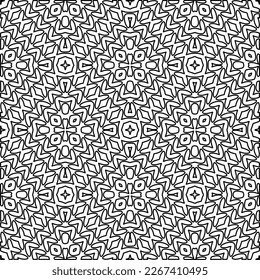  Monochrome ornamental texture with smooth linear shapes, zigzag lines, lace pattern.Abstract geometric black and white pattern for web page, textures, card, poster, fabric, textile.
