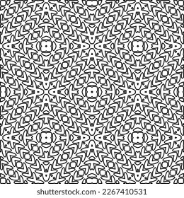  Monochrome ornamental texture with smooth linear shapes, zigzag lines, lace pattern.Abstract geometric black and white pattern for web page, textures, card, poster, fabric, textile.