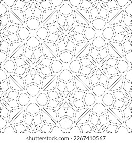  Monochrome ornamental texture with smooth linear shapes, zigzag lines, lace pattern.Abstract geometric black and white pattern for web page, textures, card, poster, fabric, textile.