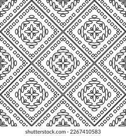  Monochrome ornamental texture with smooth linear shapes, zigzag lines, lace pattern.Abstract geometric black and white pattern for web page, textures, card, poster, fabric, textile.