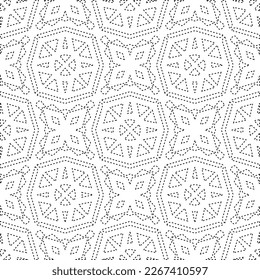 
 Monochrome ornamental texture with smooth linear shapes, zigzag lines, lace pattern.Abstract geometric black and white pattern for web page, textures, card, poster, fabric, textile.