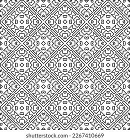  Monochrome ornamental texture with smooth linear shapes, zigzag lines, lace pattern.Abstract geometric black and white pattern for web page, textures, card, poster, fabric, textile.