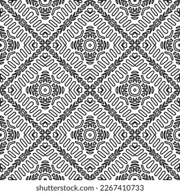  Monochrome ornamental texture with smooth linear shapes, zigzag lines, lace pattern.Abstract geometric black and white pattern for web page, textures, card, poster, fabric, textile.