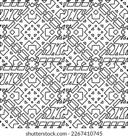  Monochrome ornamental texture with smooth linear shapes, zigzag lines, lace pattern.Abstract geometric black and white pattern for web page, textures, card, poster, fabric, textile.