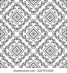  Monochrome ornamental texture with smooth linear shapes, zigzag lines, lace pattern.Abstract geometric black and white pattern for web page, textures, card, poster, fabric, textile.