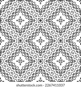 Monochrome ornamental texture with smooth linear shapes, zigzag lines, lace pattern.Abstract geometric black and white pattern for web page, textures, card, poster, fabric, textile.