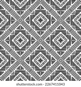  Monochrome Ziertextur mit glatten linearen Formen, Zickzacklinien, Spitzen-Muster.Abstraktes geometrisches Schwarz-Weiß Muster für Webseiten, Texturen, Karten, Poster, Gewebe, Textilien.