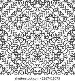  Monochrome ornamental texture with smooth linear shapes, zigzag lines, lace pattern.Abstract geometric black and white pattern for web page, textures, card, poster, fabric, textile.
