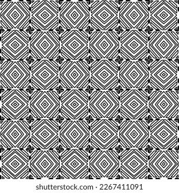  Monochrome ornamental texture with smooth linear shapes, zigzag lines, lace pattern.Abstract geometric black and white pattern for web page, textures, card, poster, fabric, textile.