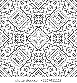  Monochrome ornamental texture with smooth linear shapes, zigzag lines, lace pattern.Abstract geometric black and white pattern for web page, textures, card, poster, fabric, textile.