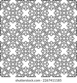  Monochrome ornamental texture with smooth linear shapes, zigzag lines, lace pattern.Abstract geometric black and white pattern for web page, textures, card, poster, fabric, textile.
