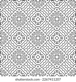  Textura ornamental monocroma con formas lineales lisas, líneas de zigzag, patrón de encaje.Resumen de patrón geométrico en blanco y negro para página web, texturas, tarjeta, afiche, tela, textil.