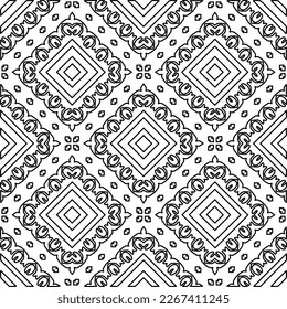  Monochrome ornamental texture with smooth linear shapes, zigzag lines, lace pattern.Abstract geometric black and white pattern for web page, textures, card, poster, fabric, textile.