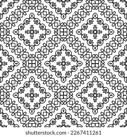 Monochrome ornamental texture with smooth linear shapes, zigzag lines, lace pattern.Abstract geometric black and white pattern for web page, textures, card, poster, fabric, textile.