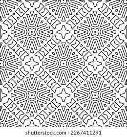 Monochrome ornamental texture with smooth linear shapes, zigzag lines, lace pattern.Abstract geometric black and white pattern for web page, textures, card, poster, fabric, textile.