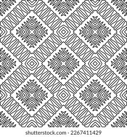  Monochrome ornamental texture with smooth linear shapes, zigzag lines, lace pattern.Abstract geometric black and white pattern for web page, textures, card, poster, fabric, textile.