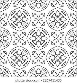  Textura ornamental monocroma con formas lineales lisas, líneas de zigzag, patrón de encaje.Resumen de patrón geométrico en blanco y negro para página web, texturas, tarjeta, afiche, tela, textil.