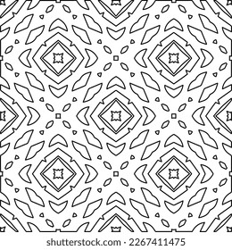  Monochrome ornamental texture with smooth linear shapes, zigzag lines, lace pattern.Abstract geometric black and white pattern for web page, textures, card, poster, fabric, textile.