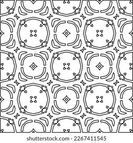 Monochrome ornamental texture with smooth linear shapes, zigzag lines, lace pattern.Abstract geometric black and white pattern for web page, textures, card, poster, fabric, textile.