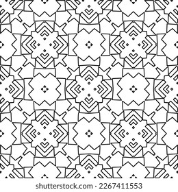  Monochrome ornamental texture with smooth linear shapes, zigzag lines, lace pattern.Abstract geometric black and white pattern for web page, textures, card, poster, fabric, textile.