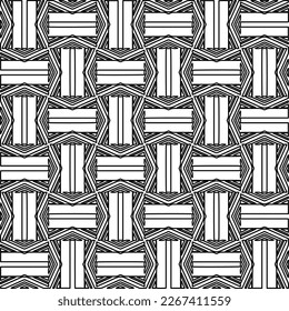 Monochrome ornamental texture with smooth linear shapes, zigzag lines, lace pattern.Abstract geometric black and white pattern for web page, textures, card, poster, fabric, textile.