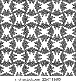  Monochrome ornamental texture with smooth linear shapes, zigzag lines, lace pattern.Abstract geometric black and white pattern for web page, textures, card, poster, fabric, textile.