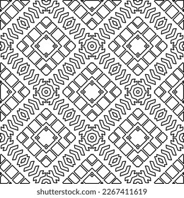  Monochrome ornamental texture with smooth linear shapes, zigzag lines, lace pattern.Abstract geometric black and white pattern for web page, textures, card, poster, fabric, textile.