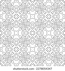  Textura ornamental monocroma con formas lineales lisas, líneas de zigzag, patrón de encaje.Resumen de patrón geométrico en blanco y negro para página web, texturas, tarjeta, afiche, tela, textil.