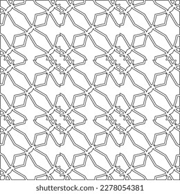  Monochrome ornamental texture with smooth linear shapes, zigzag lines, lace pattern.Abstract geometric black and white pattern for web page, textures, card, poster, fabric, textile.