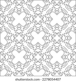  Monochrome ornamental texture with smooth linear shapes, zigzag lines, lace pattern.Abstract geometric black and white pattern for web page, textures, card, poster, fabric, textile.