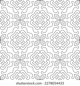  Monochrome ornamental texture with smooth linear shapes, zigzag lines, lace pattern.Abstract geometric black and white pattern for web page, textures, card, poster, fabric, textile.