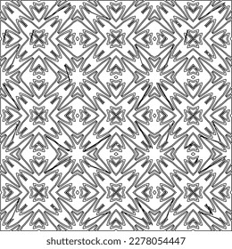  Monochrome ornamental texture with smooth linear shapes, zigzag lines, lace pattern.Abstract geometric black and white pattern for web page, textures, card, poster, fabric, textile.