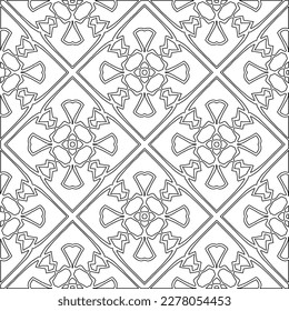  Monochrome ornamental texture with smooth linear shapes, zigzag lines, lace pattern.Abstract geometric black and white pattern for web page, textures, card, poster, fabric, textile.