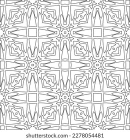  Monochrome ornamental texture with smooth linear shapes, zigzag lines, lace pattern.Abstract geometric black and white pattern for web page, textures, card, poster, fabric, textile.