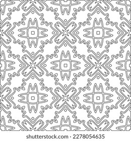 Monochrome ornamental texture with smooth linear shapes, zigzag lines, lace pattern.Abstract geometric black and white pattern for web page, textures, card, poster, fabric, textile.