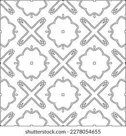  Monochrome ornamental texture with smooth linear shapes, zigzag lines, lace pattern.Abstract geometric black and white pattern for web page, textures, card, poster, fabric, textile.