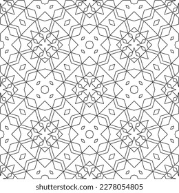  Monochrome ornamental texture with smooth linear shapes, zigzag lines, lace pattern.Abstract geometric black and white pattern for web page, textures, card, poster, fabric, textile.