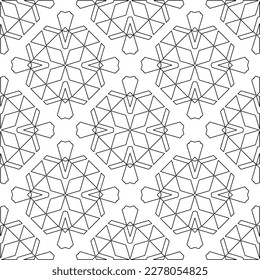  Monochrome ornamental texture with smooth linear shapes, zigzag lines, lace pattern.Abstract geometric black and white pattern for web page, textures, card, poster, fabric, textile.
