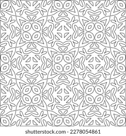  Monochrome ornamental texture with smooth linear shapes, zigzag lines, lace pattern.Abstract geometric black and white pattern for web page, textures, card, poster, fabric, textile.