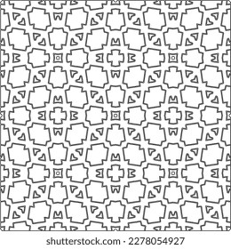  Monochrome ornamental texture with smooth linear shapes, zigzag lines, lace pattern.Abstract geometric black and white pattern for web page, textures, card, poster, fabric, textile.