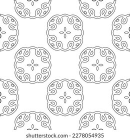  Monochrome ornamental texture with smooth linear shapes, zigzag lines, lace pattern.Abstract geometric black and white pattern for web page, textures, card, poster, fabric, textile.