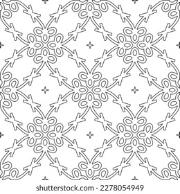  Monochrome ornamental texture with smooth linear shapes, zigzag lines, lace pattern.Abstract geometric black and white pattern for web page, textures, card, poster, fabric, textile.