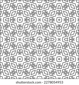  Monochrome ornamental texture with smooth linear shapes, zigzag lines, lace pattern.Abstract geometric black and white pattern for web page, textures, card, poster, fabric, textile.