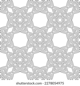  Monochrome ornamental texture with smooth linear shapes, zigzag lines, lace pattern.Abstract geometric black and white pattern for web page, textures, card, poster, fabric, textile.