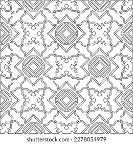  Monochrome Ziertextur mit glatten linearen Formen, Zickzacklinien, Spitzen-Muster.Abstraktes geometrisches Schwarz-Weiß Muster für Webseiten, Texturen, Karten, Poster, Gewebe, Textilien.