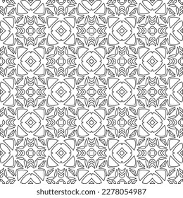  Monochrome ornamental texture with smooth linear shapes, zigzag lines, lace pattern.Abstract geometric black and white pattern for web page, textures, card, poster, fabric, textile.